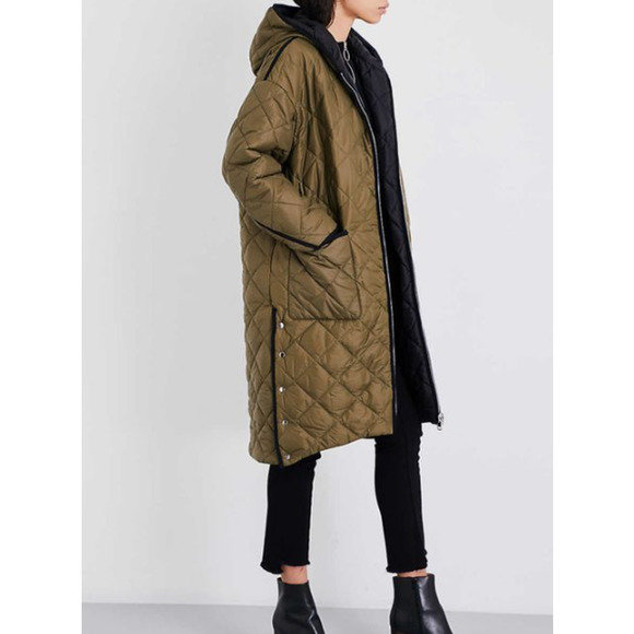 Maje Jackets & Blazers - Maje Gabony Reversible Quilted Hood Puffer Coat Black Green Women's Size 0 / XS